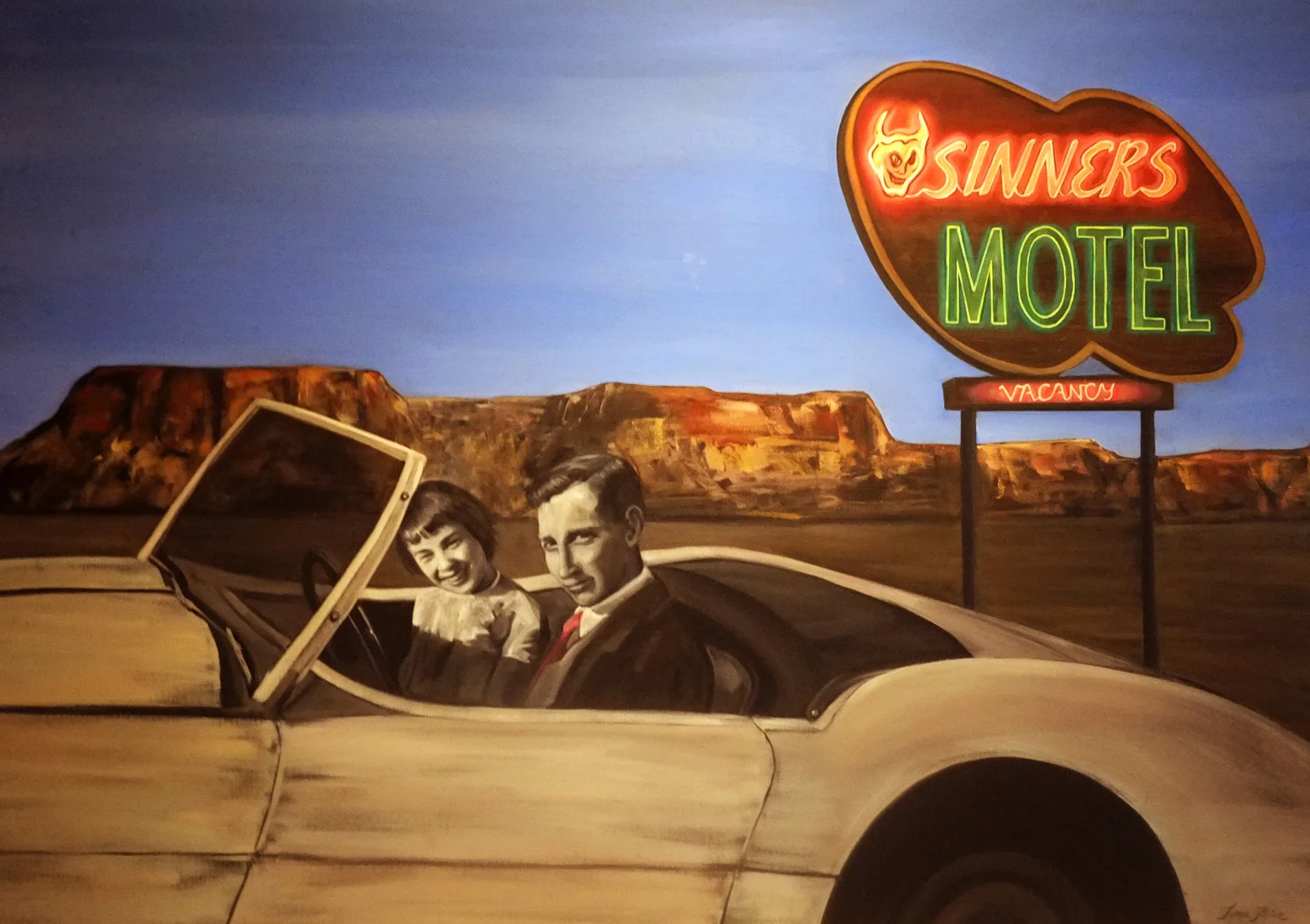original painting is by Tina Mion....it hangs in the la posada hotel in winslow az......i transferred this from a postcard....she is an amazing painter and has a gallery dedicated to her work at the hotel....