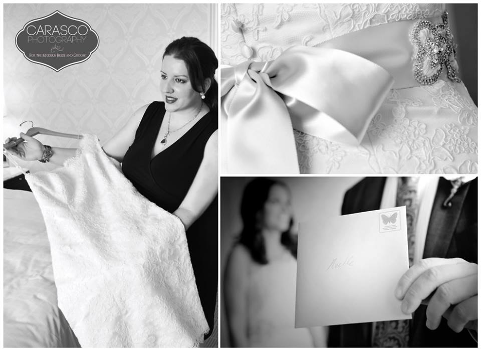 9. Saved this one for last bc it's the most unexpected! So my beautiful bride not only had me create her perfect dress, but she wanted me to be there the day of. Such a unique way to celebrate your Wedding Day! I spend so much time helping my brides find the perfect look, sew it together, that naturally having me dress you the day of is the icing on the cake! I love this photo, way to go Cara & Scott!! They posed me for this one :) Noelle's dress is featured in ivory hand stitched alencon lace & one of my favorite glam sashes from the VSC collection. Photography: http://www.carascophoto.com Hope you enjoyed my top 9 Black & White Bridal photos.. <3 Victoria