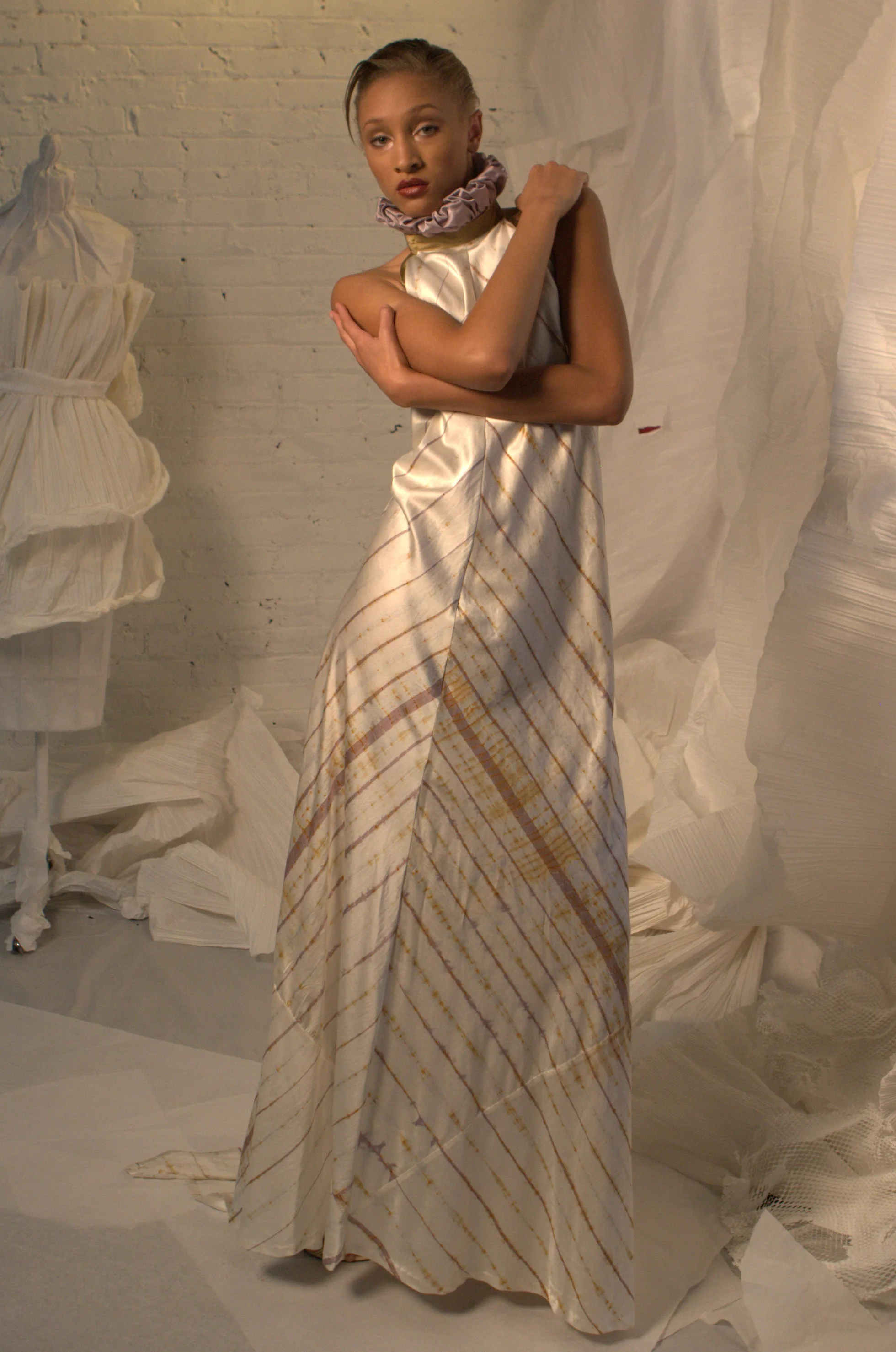 Ivory with Lavender stripe Origami gown