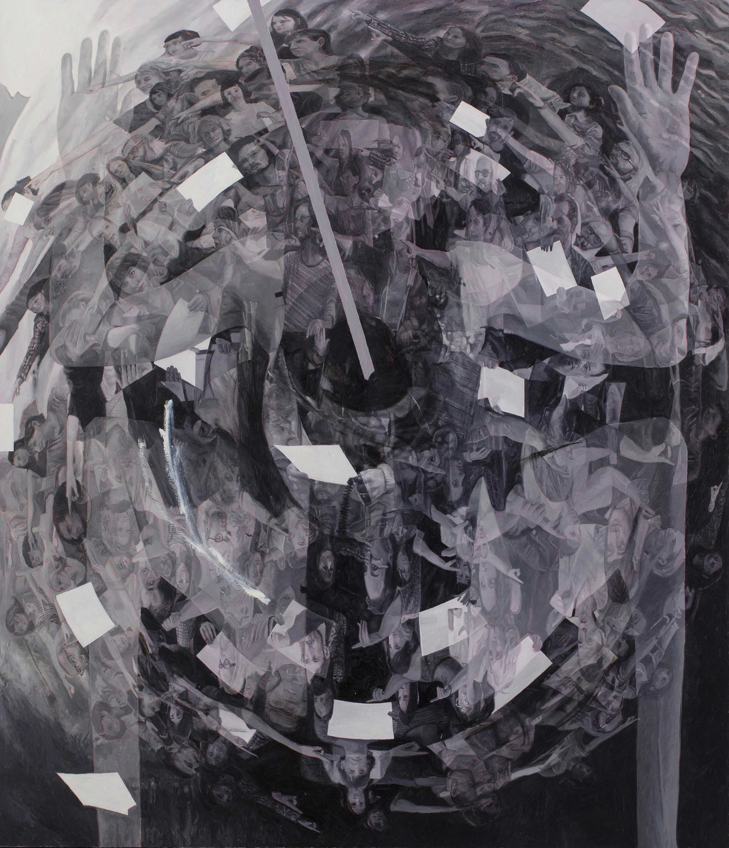 Verdict by Committee (Group Think) , oil on board, 185 x 158cm, 2018.