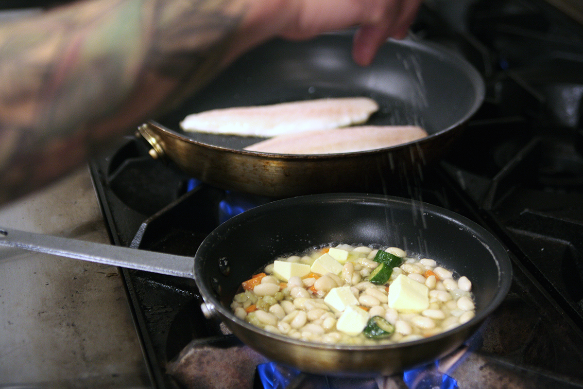 Food cooking in pan