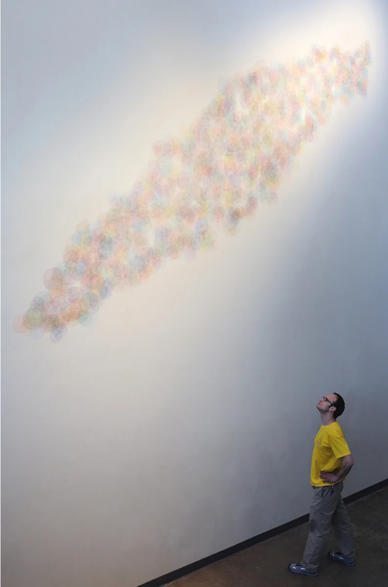   Divots and Bumps (Tall Wall),&nbsp; colored pencil on wall,&nbsp;120'x 196inches, 2008 