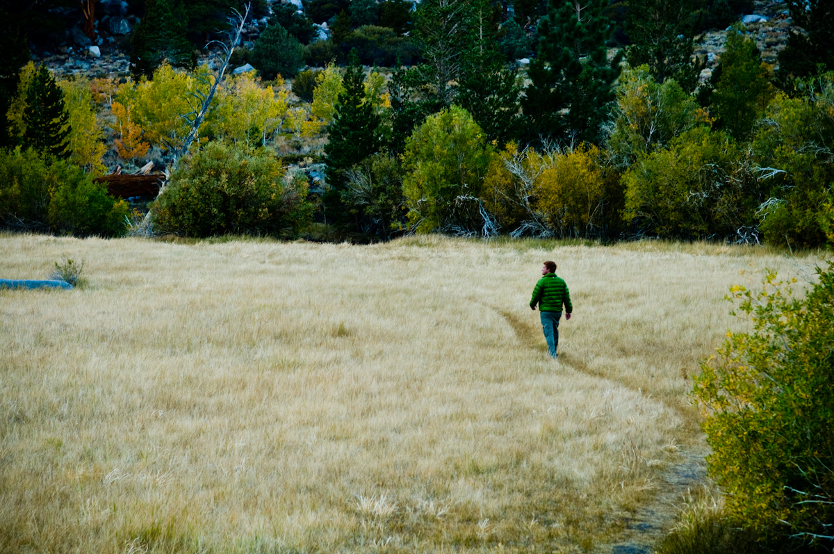 Darian Gordon heads back to his campsite at Rock Creek Lake near Toms Place, Calif., on Oct. 6, 2008.