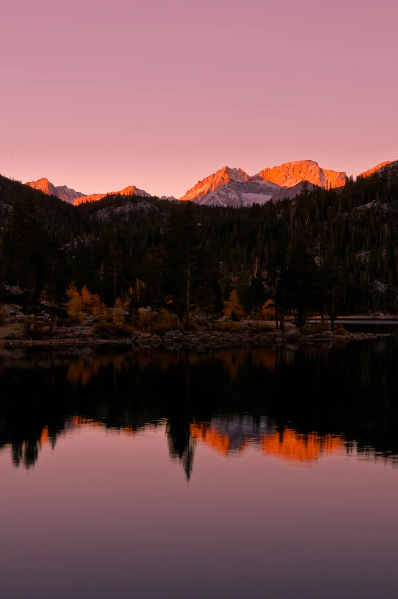 Sunrise over Rock Creek Lake near Toms Place, Calif., in the Eastern Sierra Nevada on Oct 8, 2008.