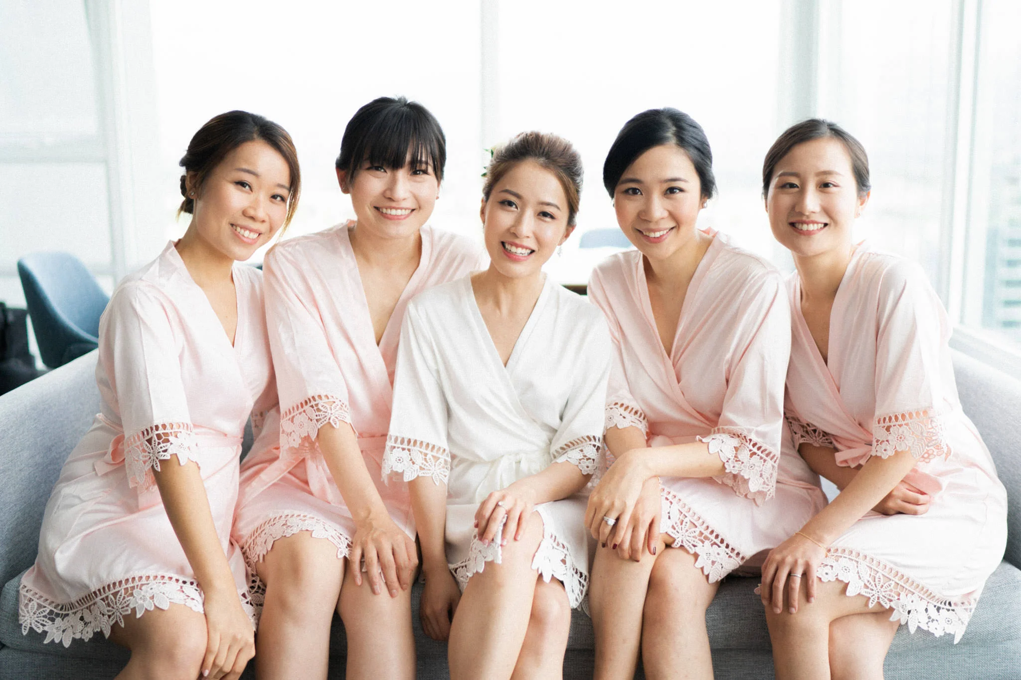 Bride and bridesmaids getting ready