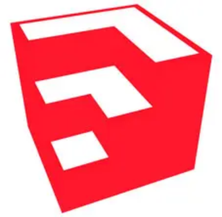 3D red cube logo with cut-out sections