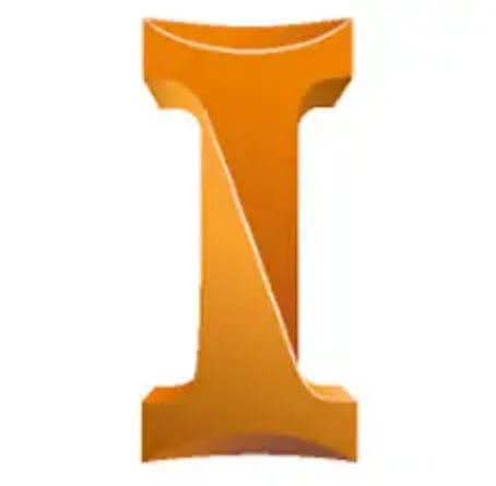 Orange 3D letter "I" with a gradient effect on a white background