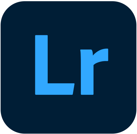 Adobe Lightroom logo, blue "Lr" on dark background