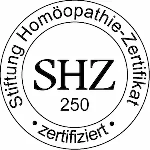Zertifikatssiegel der Stiftung Homöopathie-Zertifikat (SHZ 250) – Zertifizierte Qualität in der Praxis Julia Nitzsche Berlin.