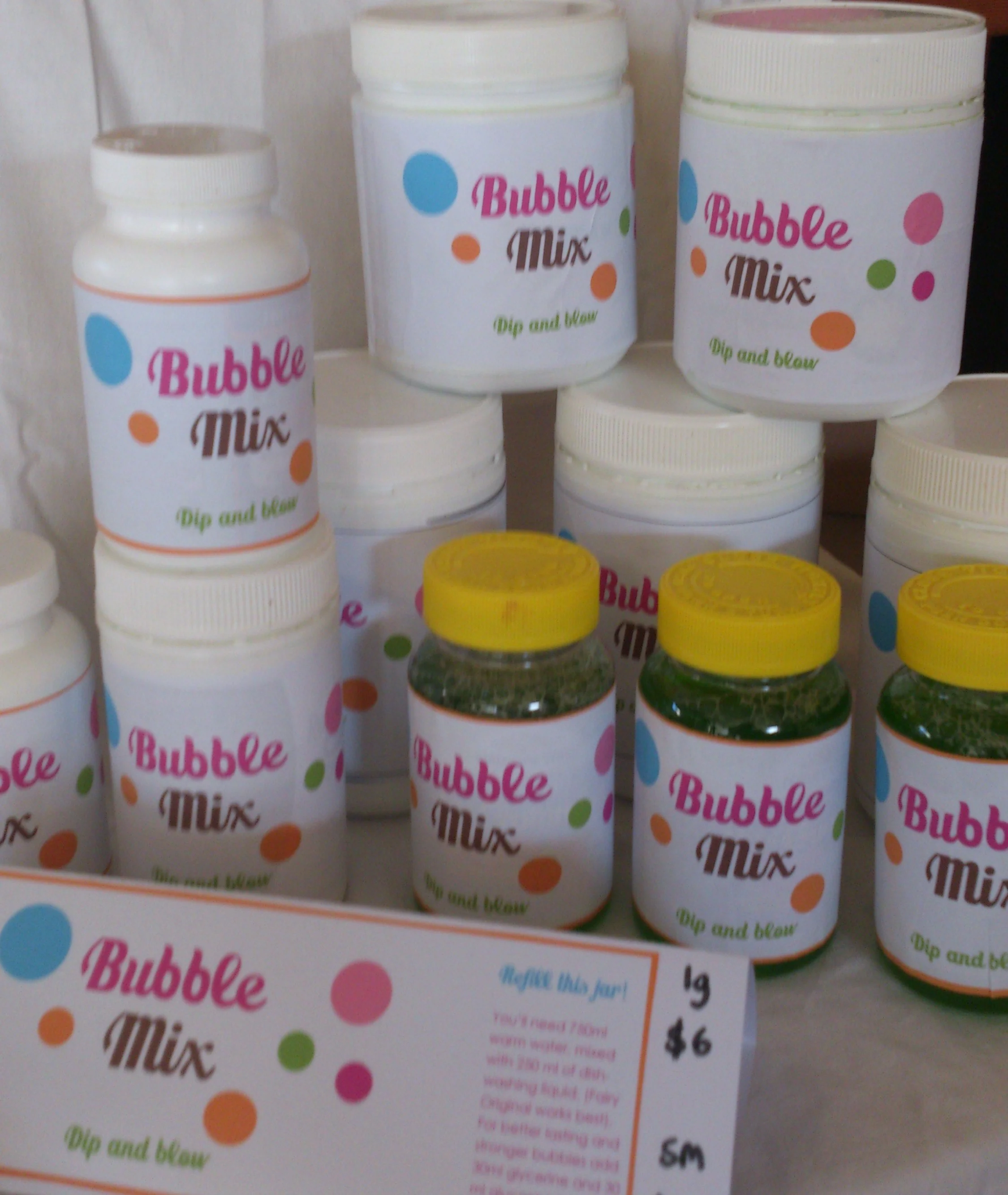 My bubble mix did sell - mostly. This is made from a mixture of detergent, glucose syrup and glycerine.