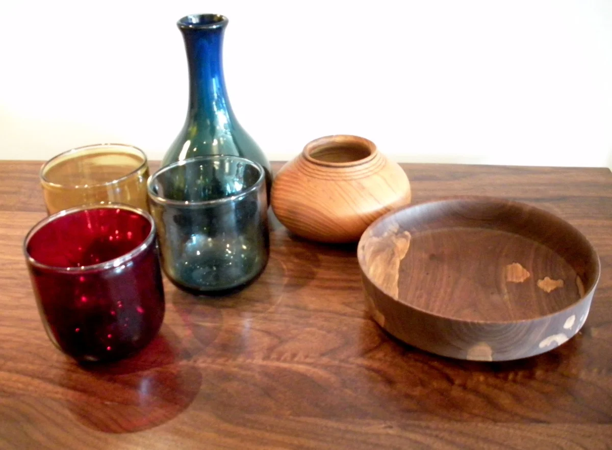 Assorted Glass and Turned Wood Bowls