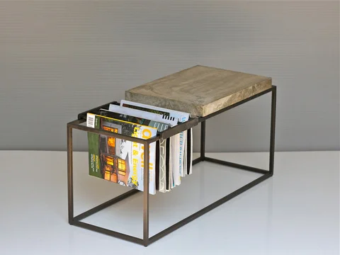 "WF Magazine Side Table" - This piece on Joshua Howe's versatile side table with a magazine rack includes an in-depth slide show. Dwell Magazine Online.