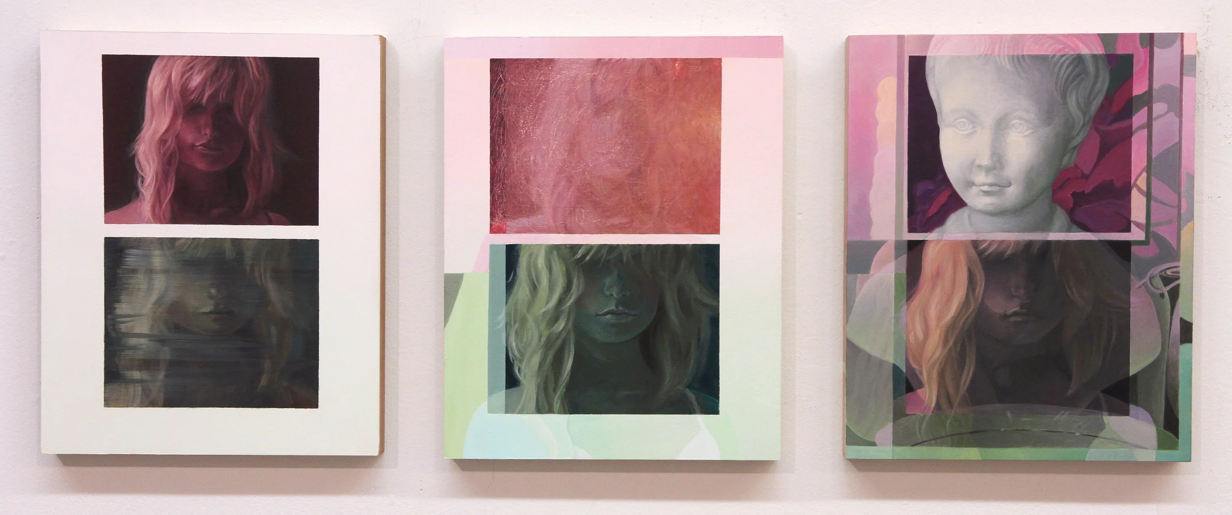  (triptych) 5 actresses and 1 figurine, 2013, oil on board, (each) 10 x 8 in. 
