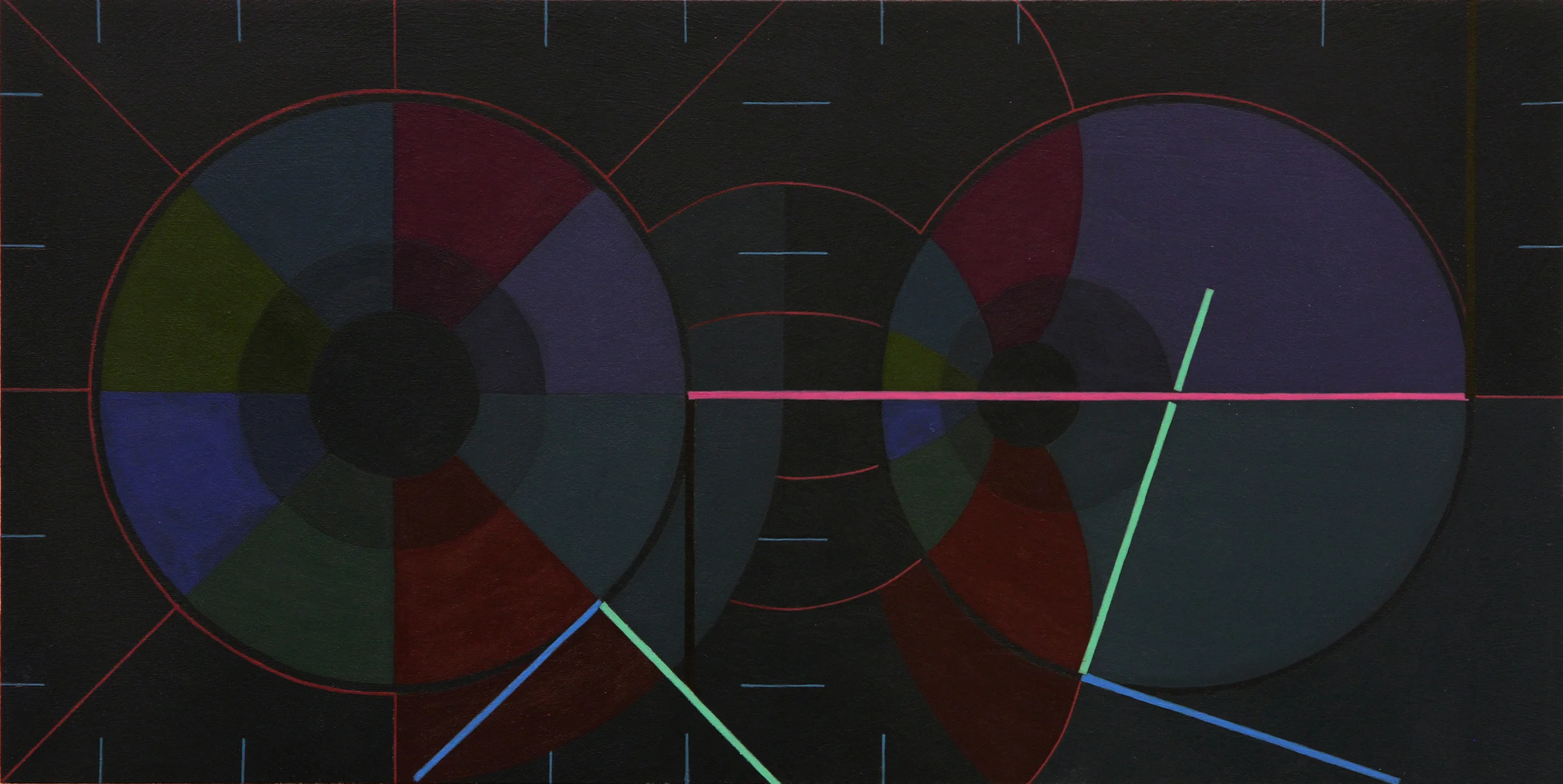 Tracking (green, purple), 2012,&nbsp;acrylic on board, 9 x 18 in. 