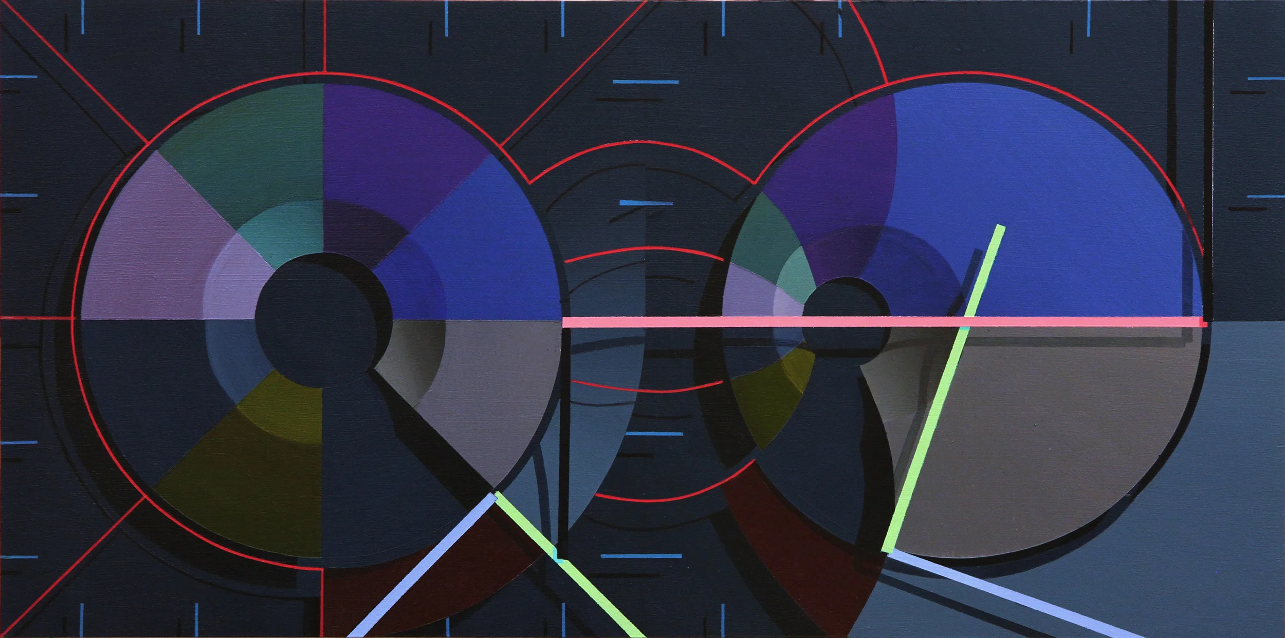  Tracking (blue, purple), 2012,&nbsp;acrylic on board, 9 x 18 in. 