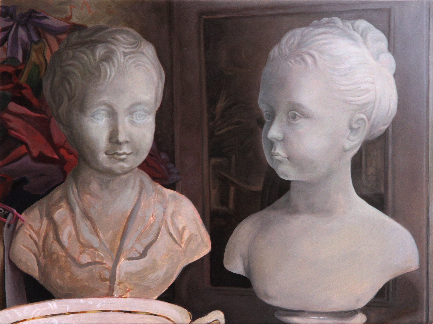  A girl figurine/ A boy figurine, 2013, oil on board, 9 x 12 in. 