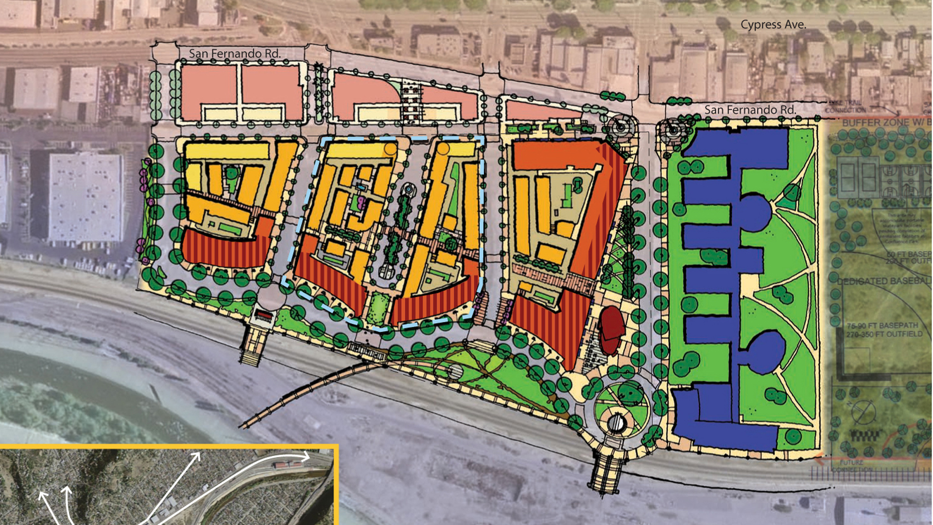 Utilizing de-commisioned railyards, RiverEdge is a new mixed-use neighborhood that will be among the first to orient itself towards the Los Angeles River since the original pueblo, anticipating the Revitalization Masterplan currently underway.