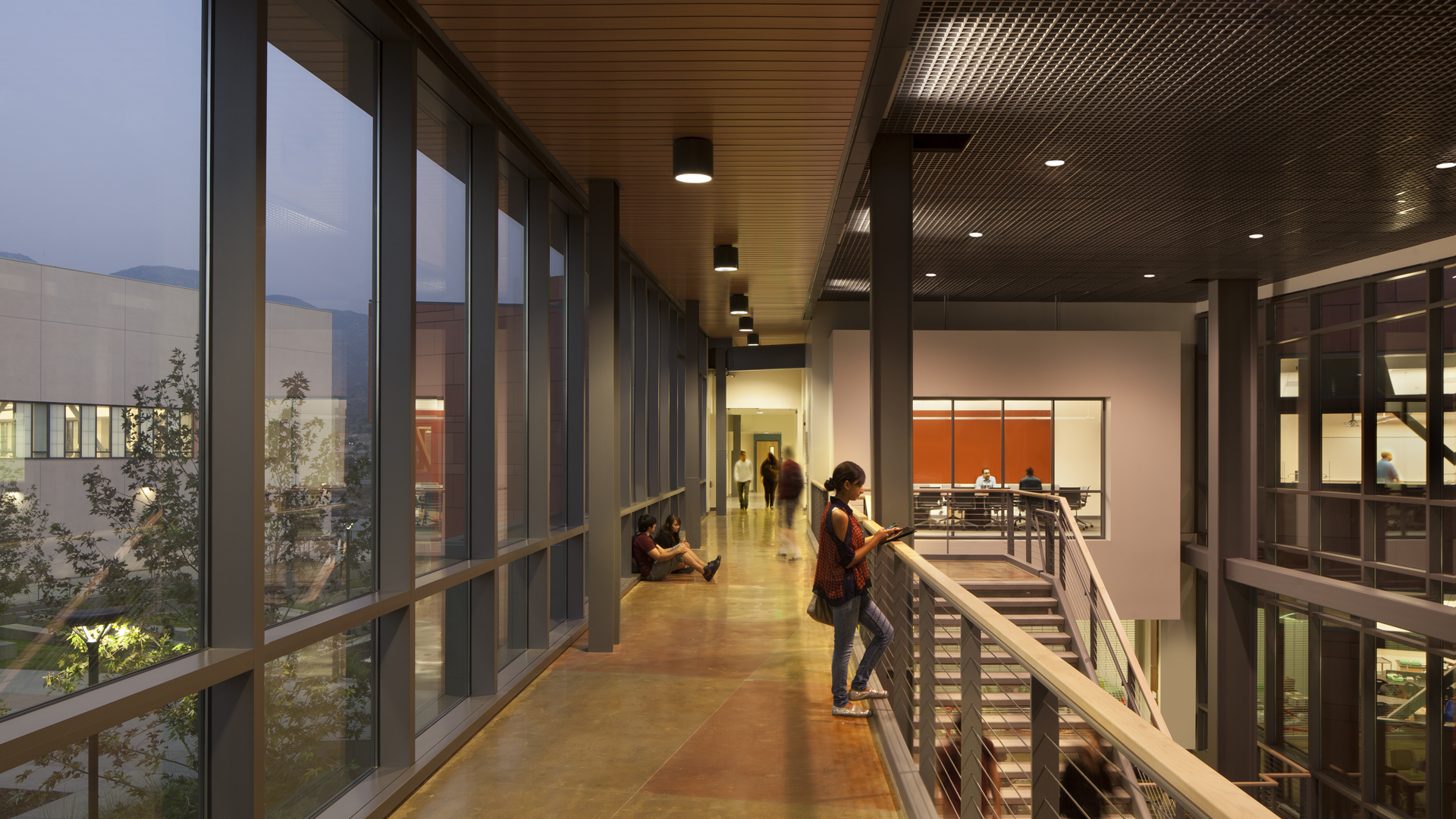 A 3-story Atrium/Lobby circulation space serves as a hub that ties the building together. A separate single story 9,000 sf. Central Plant will serve this entire East Campus. An amphitheater, on-grade parking, and other site improvements complete the total scope of the project.