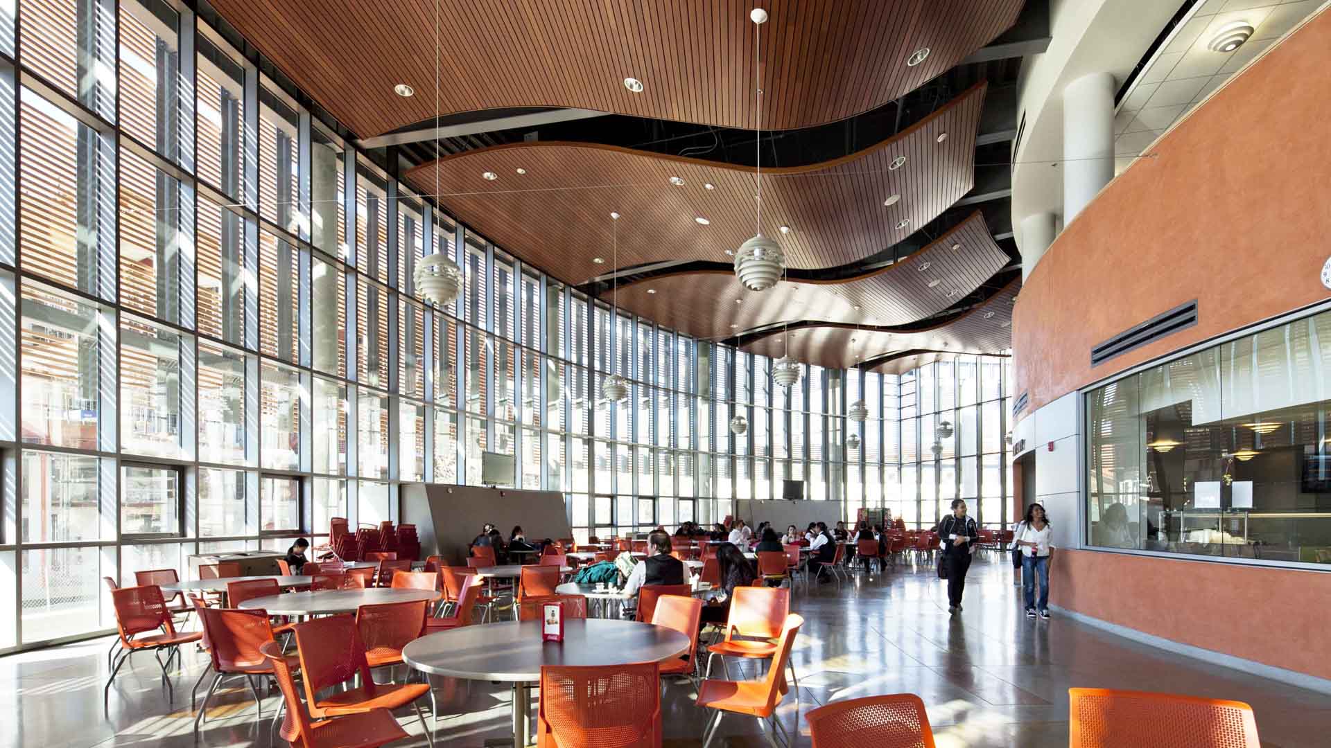 Given the stature of the program, this building is prominently located and serves as a campus focal point with outdoor dining engaging the main campus quad.