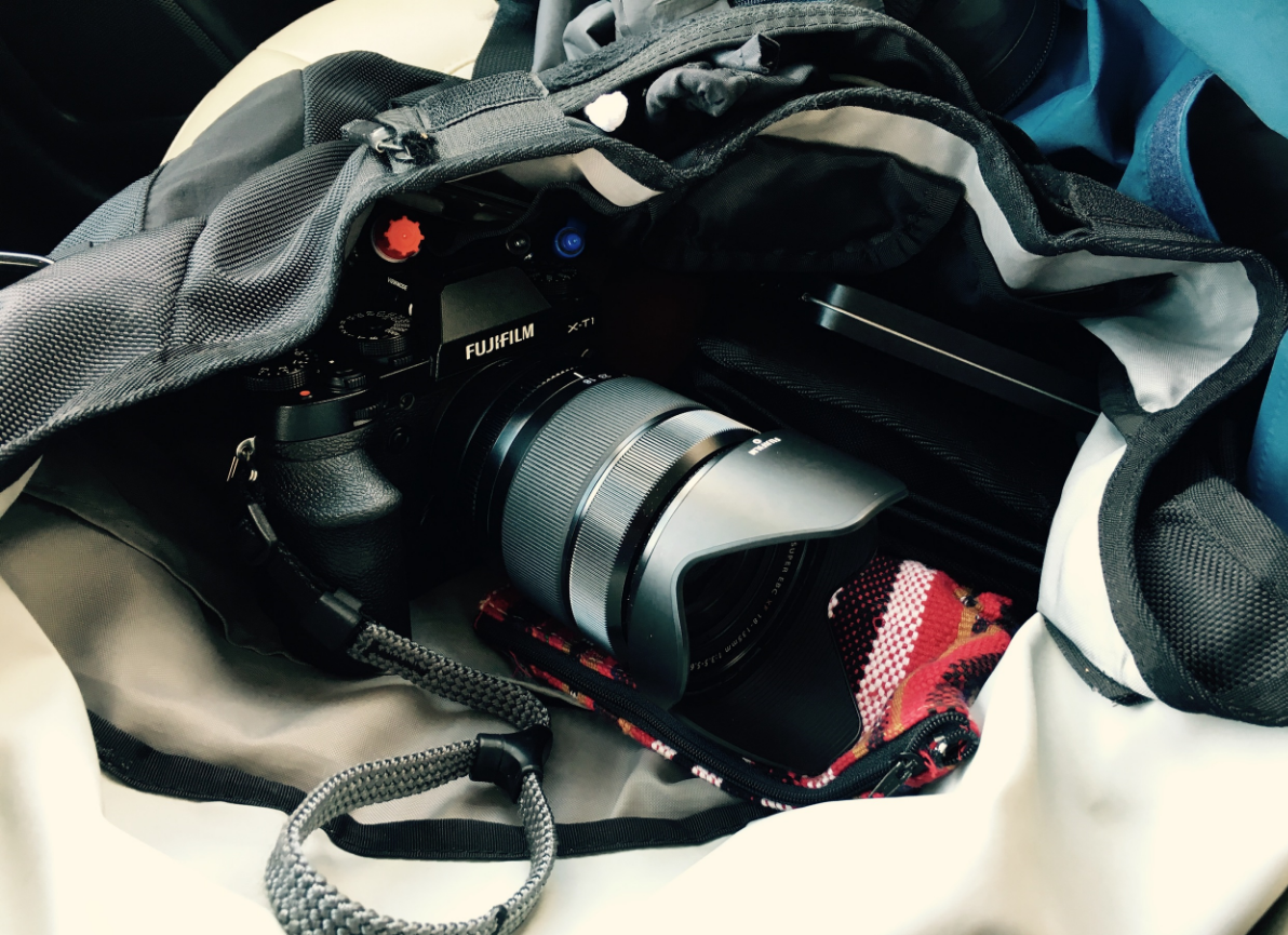 My Fuji XT-1, filters & accessories fit nicely in my daily messenger.