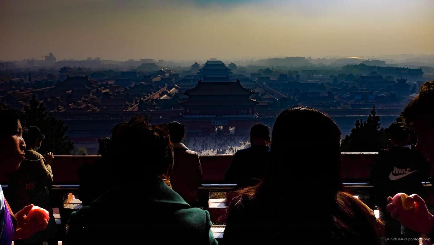 The Forbidden City theatre with a bit of smog from Jingshan Park | Fuji X100T