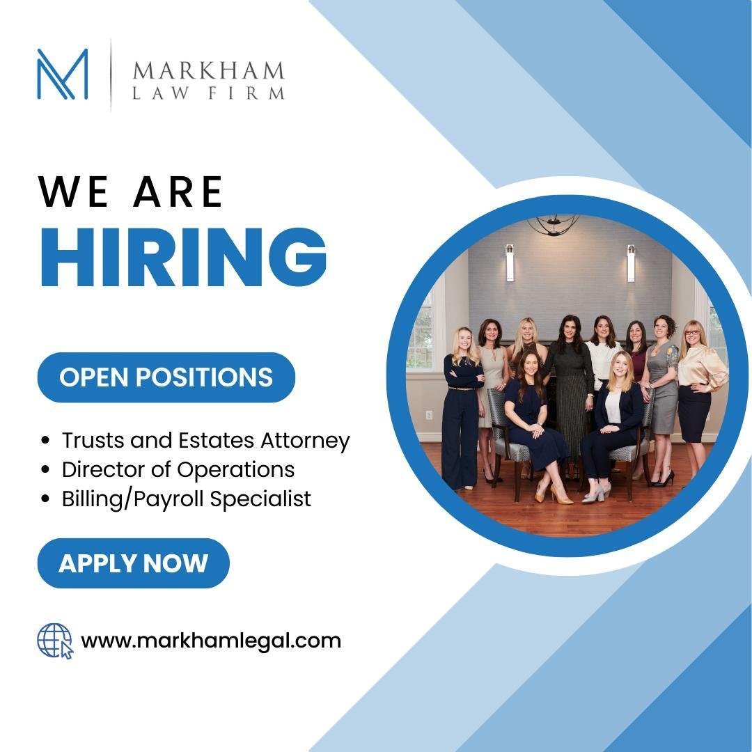 Exciting News! Our firm is growing and we are on the lookout for talented individuals to join our team! We are currently hiring for the following positions:

🔹Trusts and Estates Attorney
🔹Director of Operations
🔹Billing/Payroll Specialist

If you 