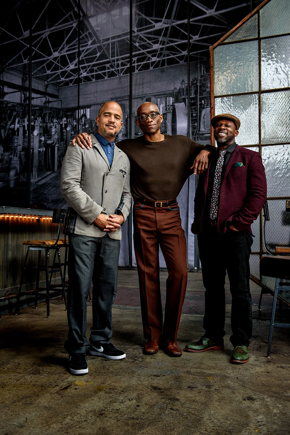 Left to right - Daniel Bernard Roumain , Bill T. Jones , Marc Bamuthi Joseph , at Fringe Arts .