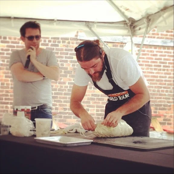 Local Brooklyn charcutier, John Ratliff, demonstrates the traditional technique of preparing a culatello at Omnivore World Tour 2013.