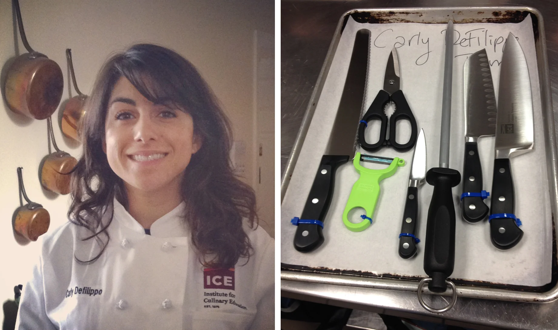 Testing out my chef’s coat and setting up my knives for class