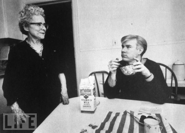 Andy Warhol with mother in LIFE magazine, 1960s (?).