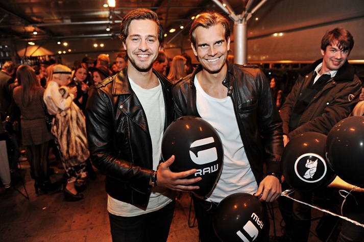 "Mattias Norburg & Timmy Kersmo" matchy-matchy at a party for G-Star Raw, from nightlife website stureplan.se .