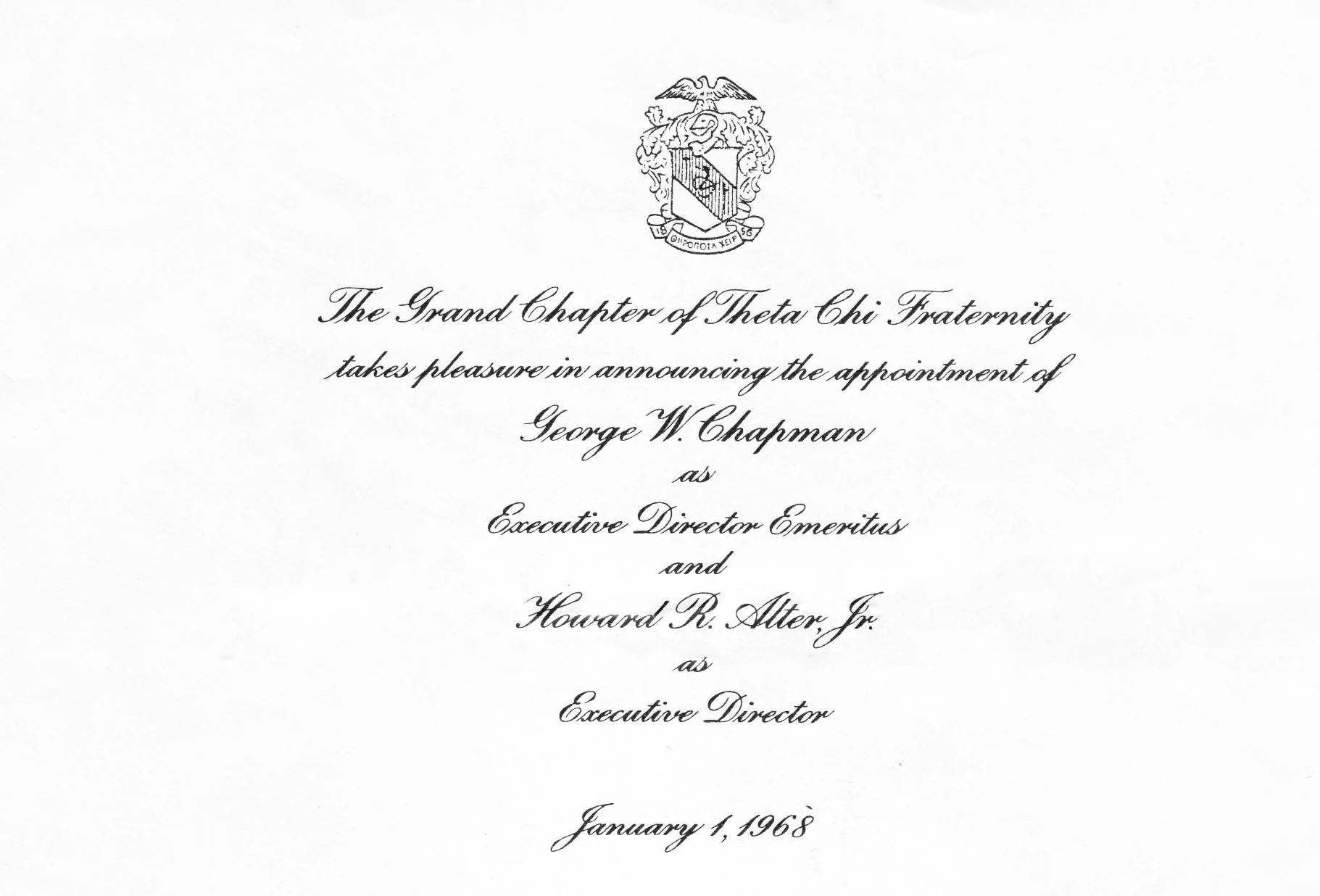 Announcement of Howard Alter as Exec. Director and Geroge Chapman Exec. Director Emeritus see/read more 
