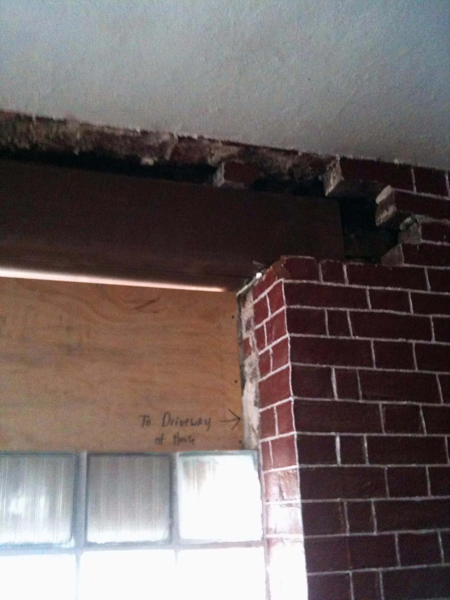  Side-porch Repair Project - Sept. 20, 2013  Lintel installation above glass blocks 