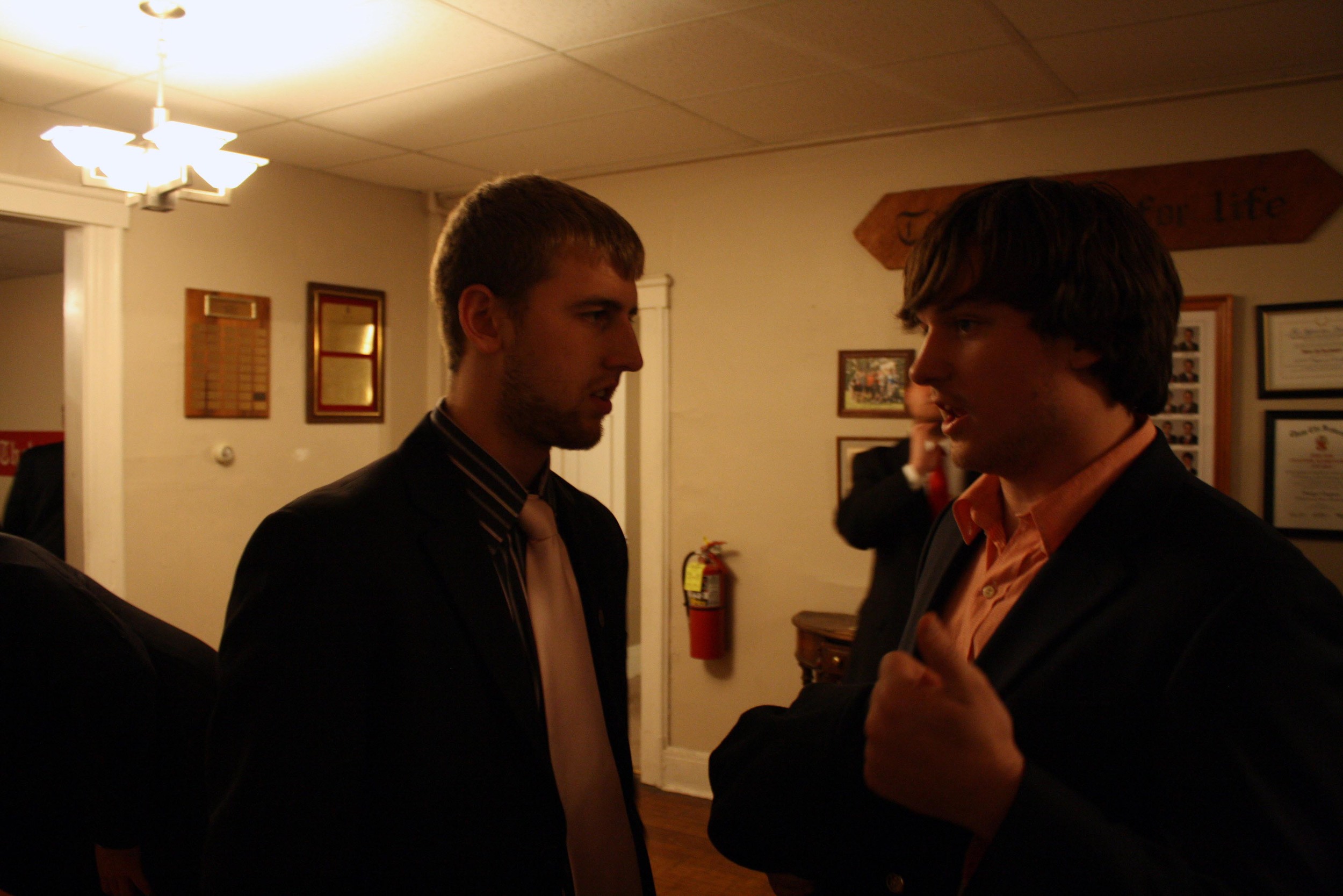  David Stoltzfus (L) conversing with little brother Sam Shively (R)
Spring 2012 Initiation Night 