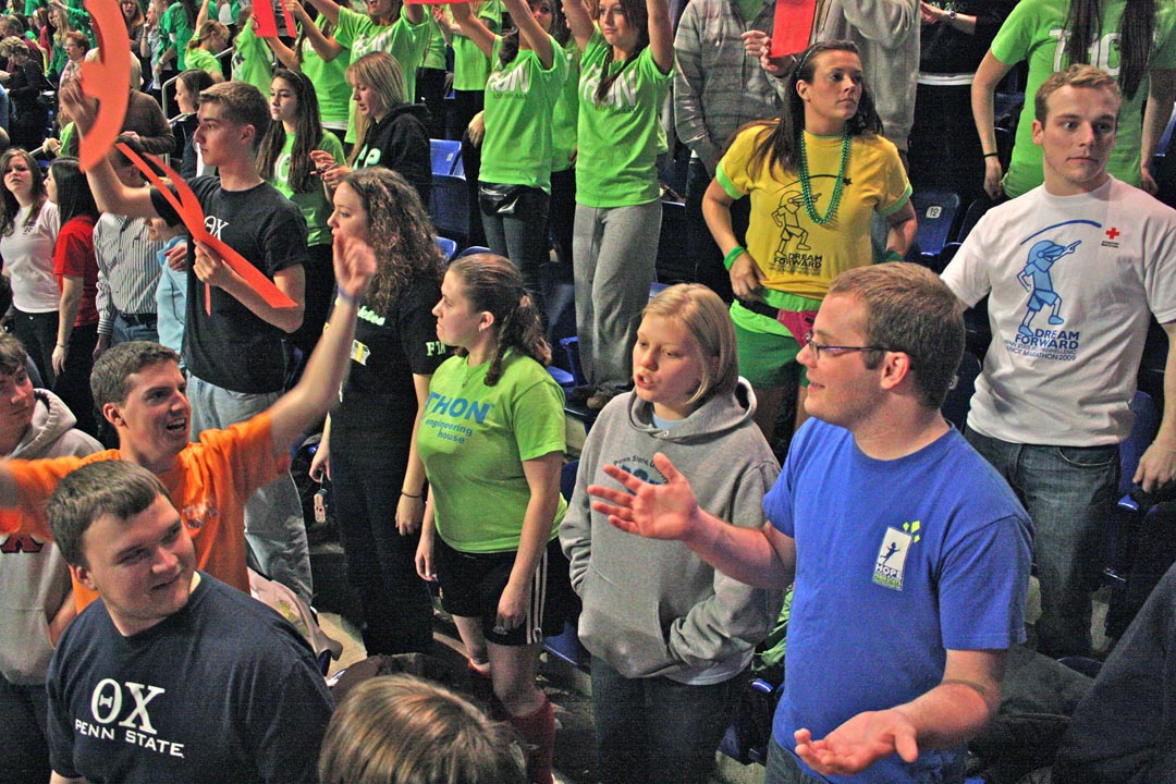  clockwise from left: Julien Hohman, Jared Case, Paul Weber, James Patterson and Michael Garman at THON 