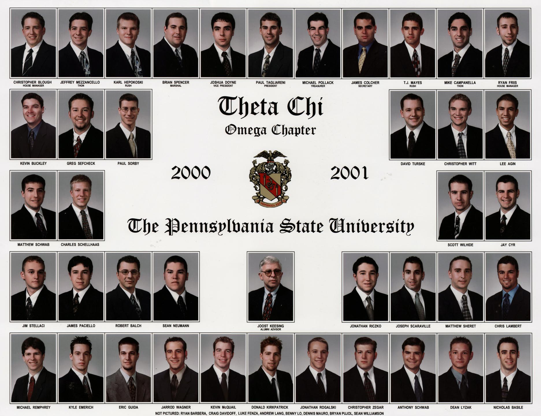  2001 Composite Top Row L to R: Christopher Blough, JM, Karl Hepokoski, Brian Spencer, Joshua Doyne, Paul Tagliareni, Michael Pollack, James Colcher, T. J. Mayes, Mike Campanella, Ryan Friis 4th Row L to R: Kevin Buckley, Greg Sefcheck, Paul Sorby, D