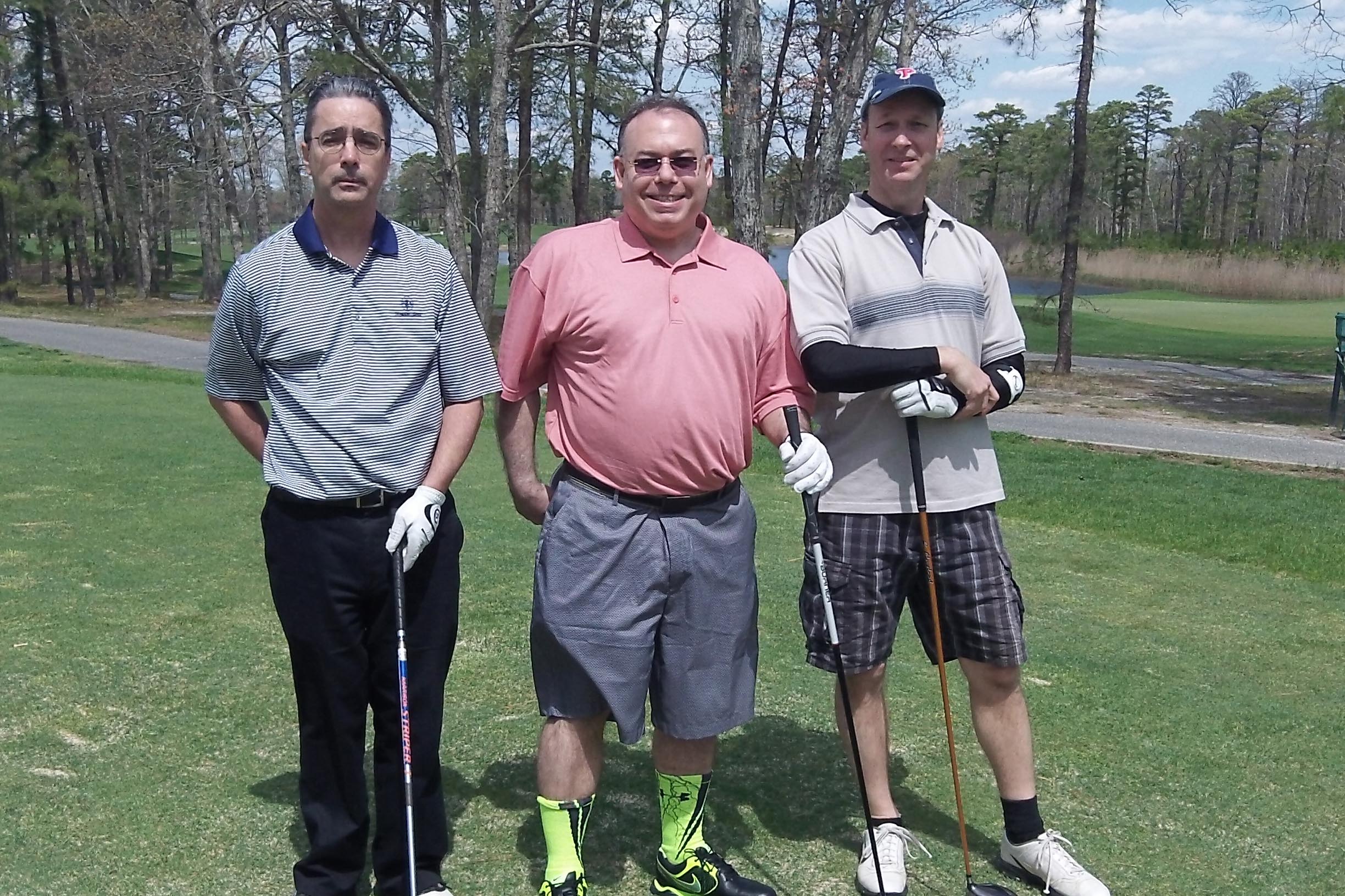  L to R: Brian Fluehr, Alan Vladimir and Phillip Bochey at the 2014 Theta Chi Golf Open, May 2, 2014 