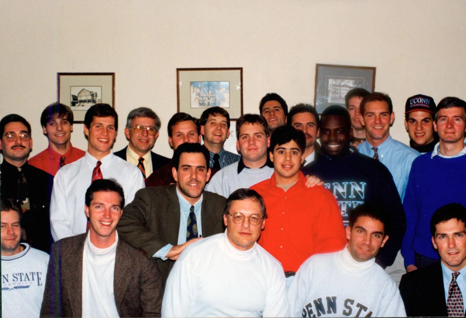 This Homecoming 1993 photo -&nbsp;back row, left to right. John McIntyre Jr. '91. Joost Keesing, Steve Martin '88, James Koppersmith '88, Edward Brown '87, Tim Burke '88, Kevin Shayer '92 and Chris Burke '93; Third row, left to right, Robert Kramer …