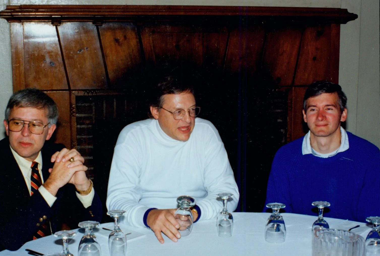 Joost Keesing, Alumnus Adviser, Daniel Cam '65 and Robert Miller '75, left to right, waiting for the fun to start.&nbsp;