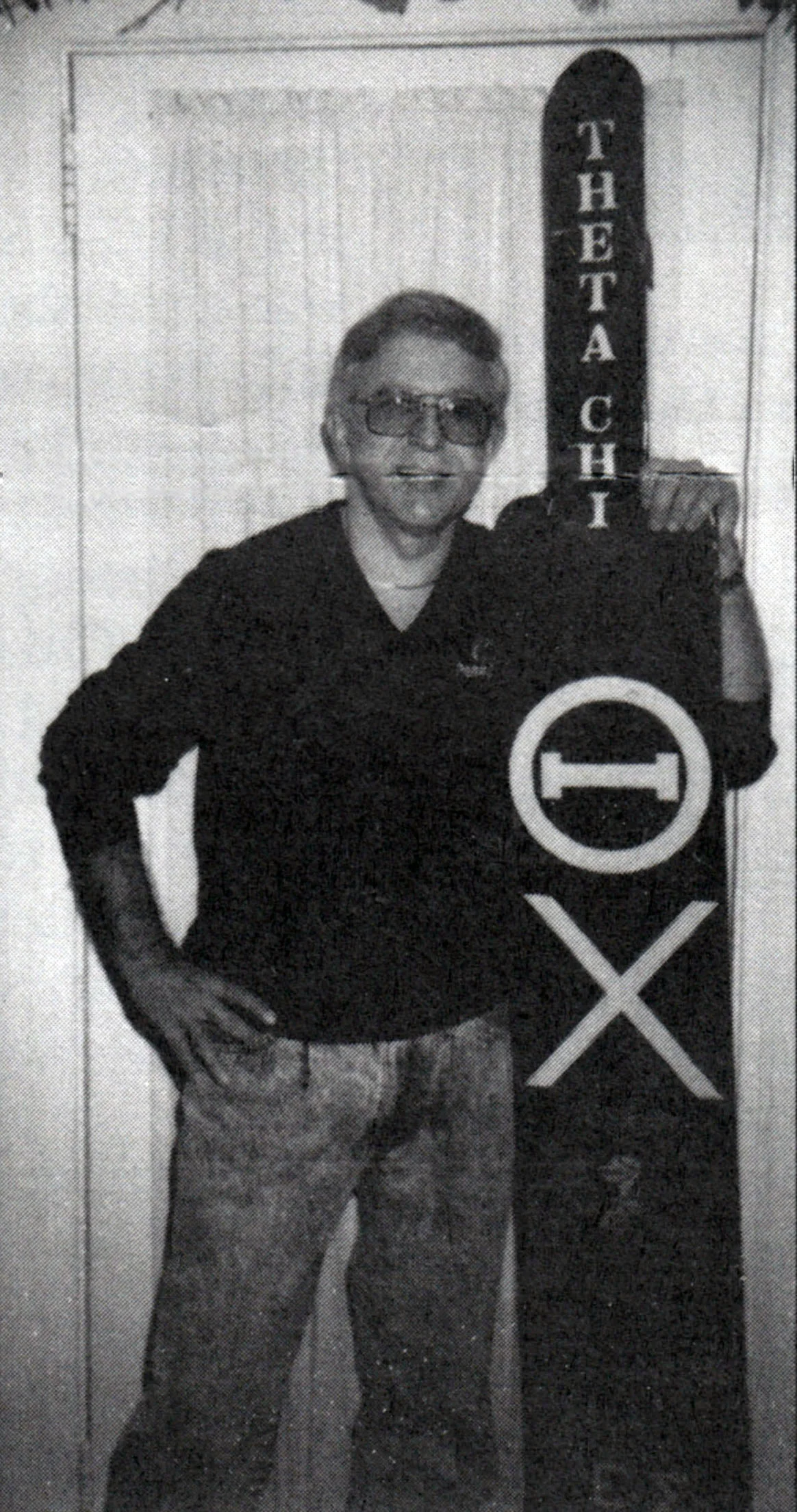 Joost Keesing and the big paddle from his days at Epsilon Sigma
