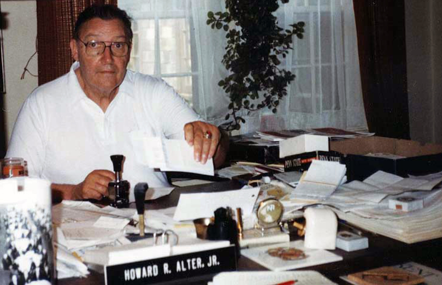 Howard at the Executive Office in 1984. Howard served Theta Chi as Executive Director from 1968 until 1984 