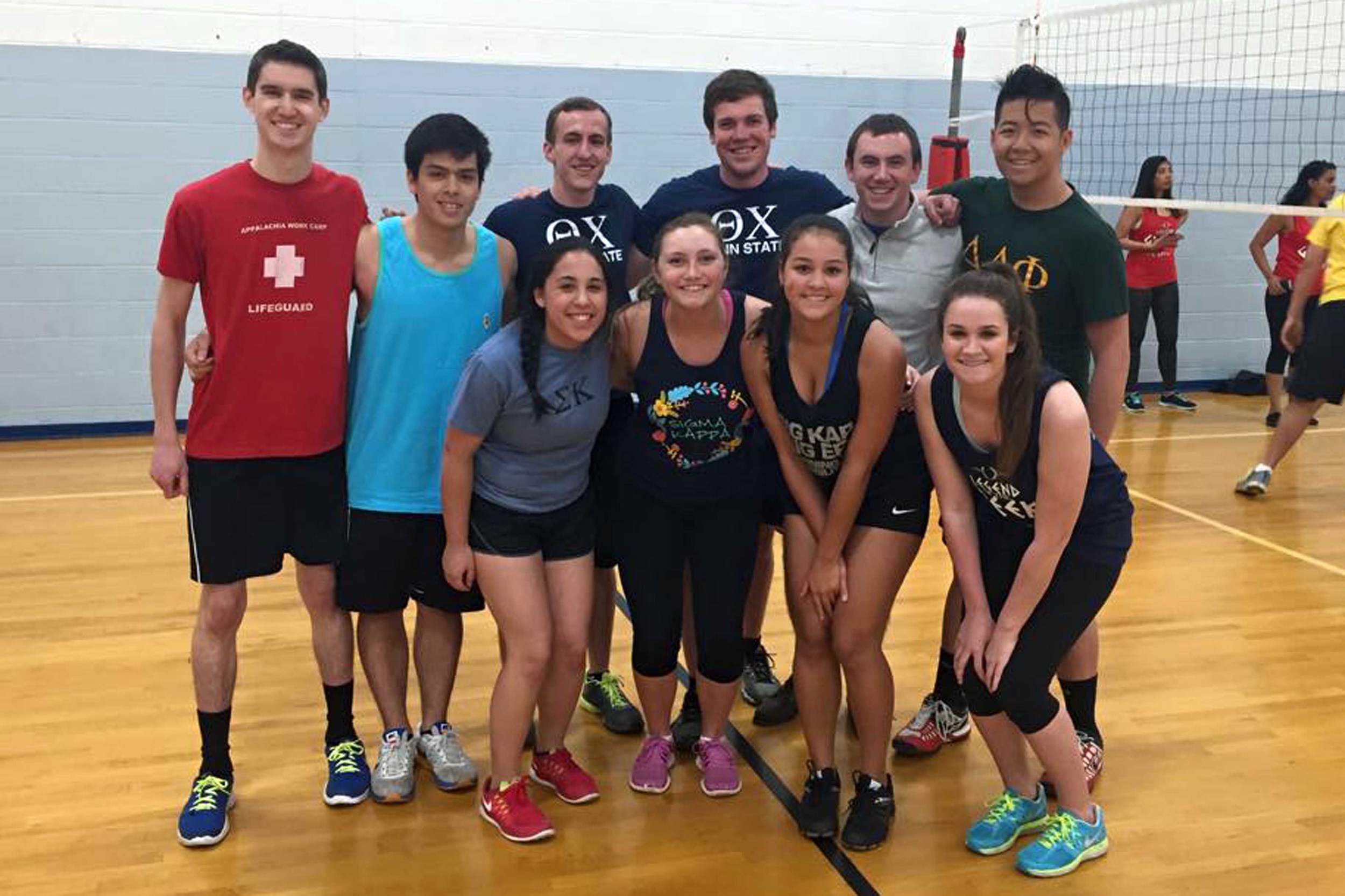  Brothers of Theta Chi, ATO and DLP after volleyball for 2015 Greek Week 