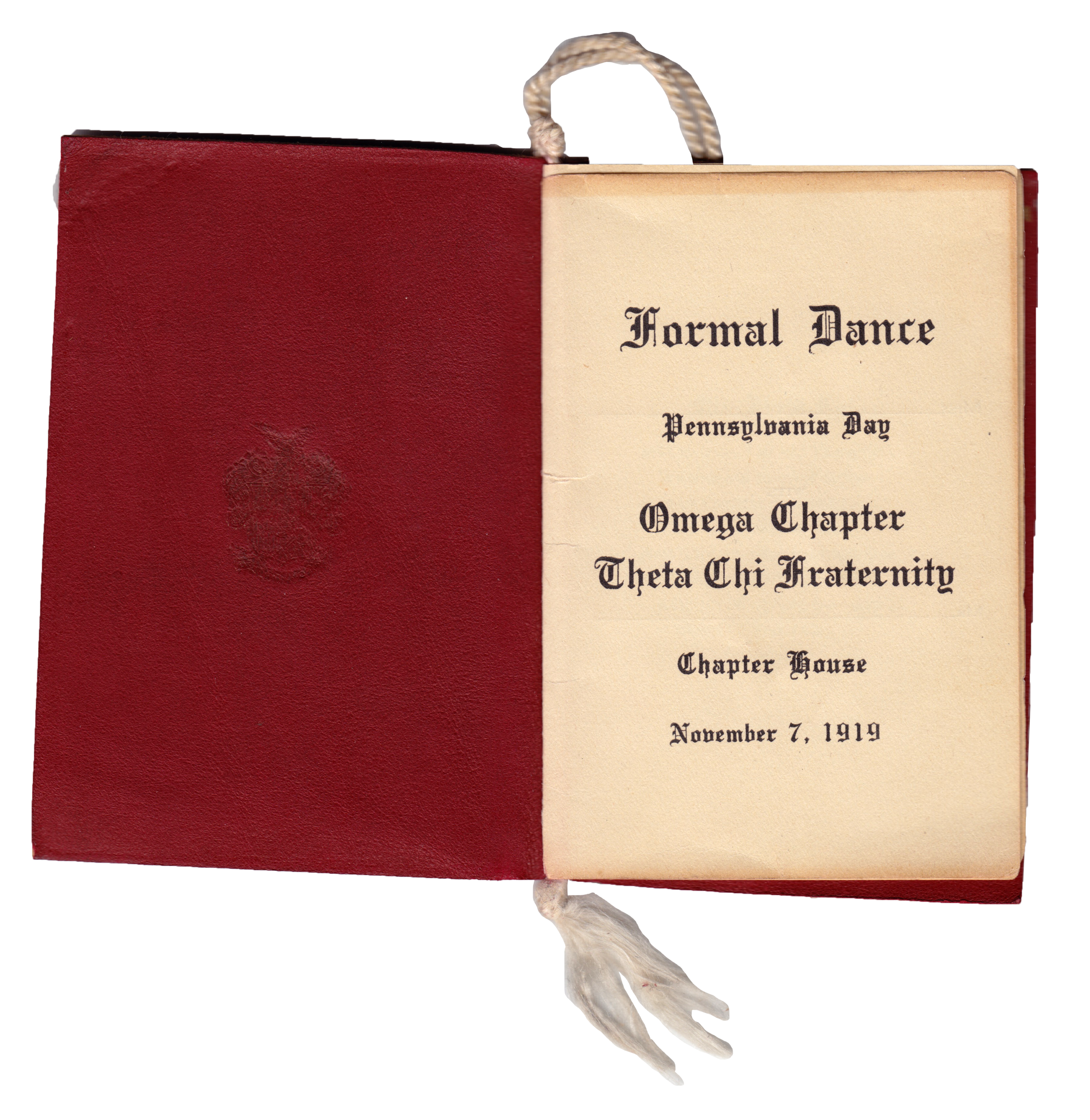 Formal Dance Book from Pennsylvania Day at Omega Chapter on Nov. 7, 1919 - click here to see all the pages