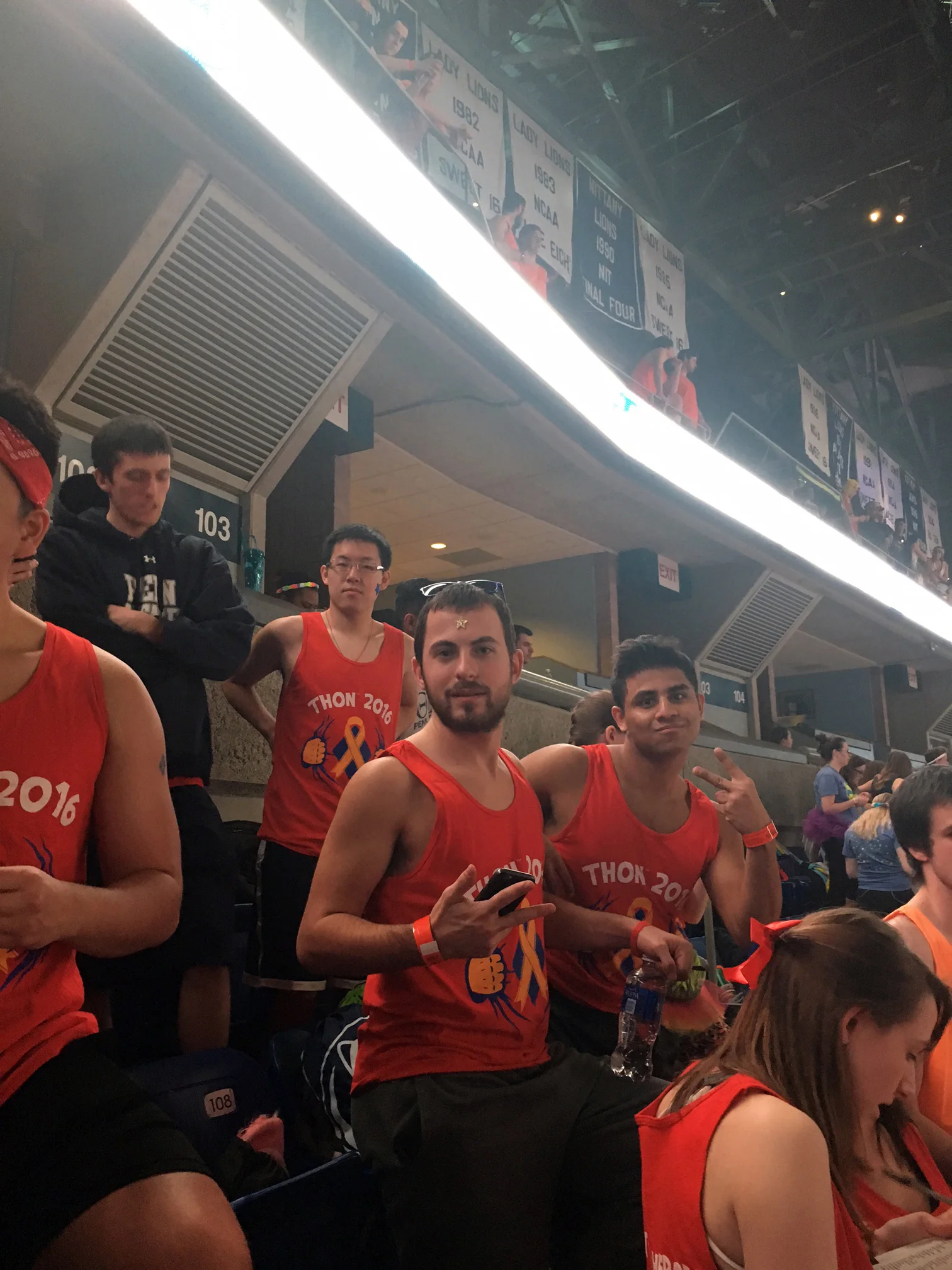  THON 2016 -  OX Brothers and Tapestry girls in the stands late at night 