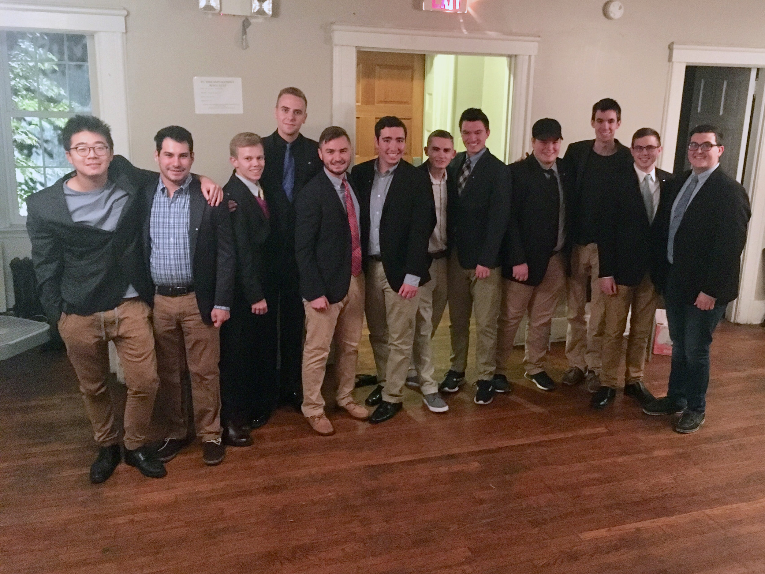  2018 Fall Pledge Class with thier Big Brothers - (from left to right): Marion and Jeremy, Jake and Carson, Nate and Rob, Adam and Trey, Nick and Josh, and lastly John and Mike. 