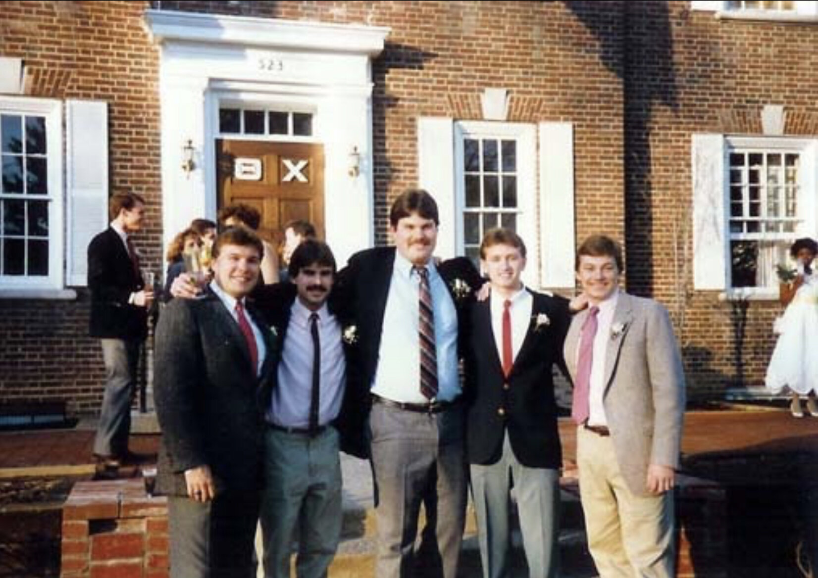  L to R: John Stagliano, Ed Brown, Al Guber, MIke Fagan and Jim Derrah - Spring 1987 Formal - Photo courtesy of Jen Eck 