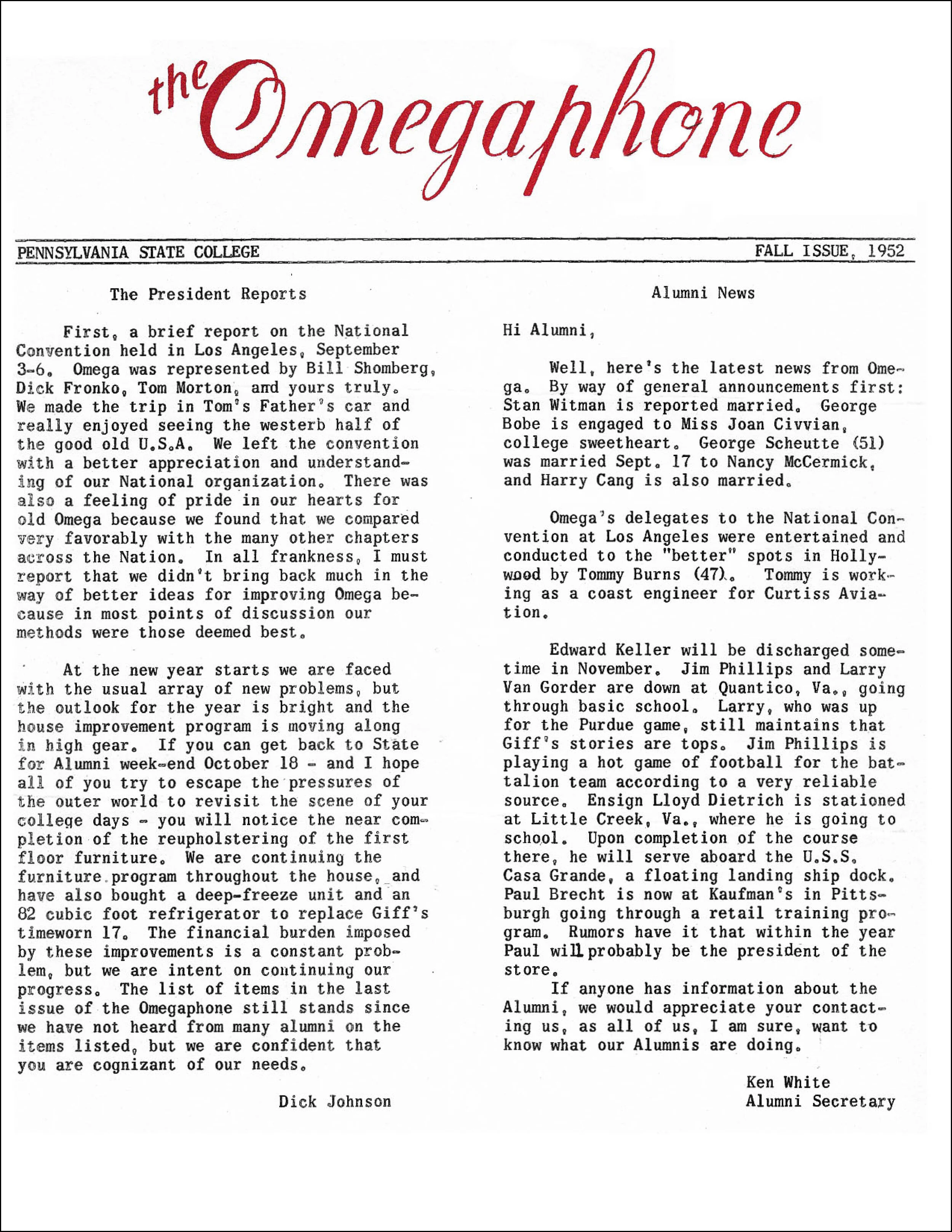 Fall 1952 Omegaphone