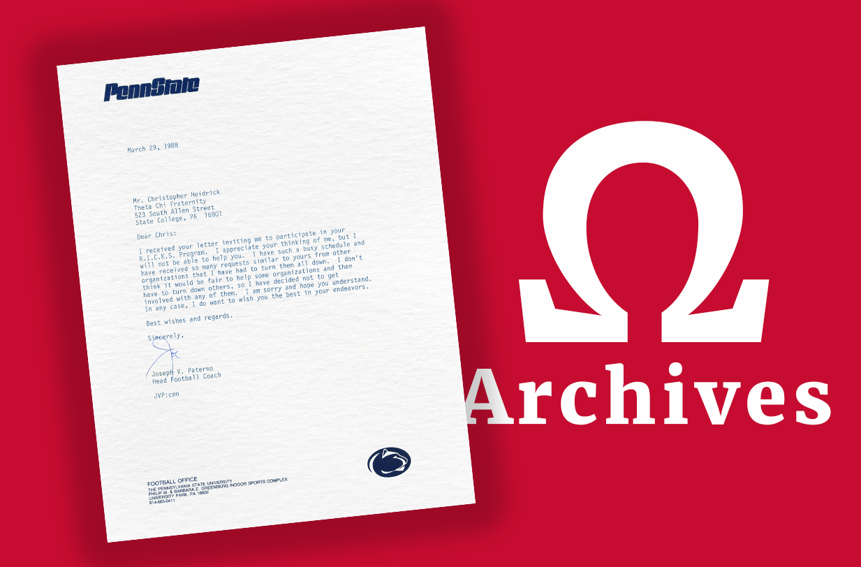 From the Archives: Joe Paterno Responds to Theta Chi’s K.I.C.K.S. Charity Invitation