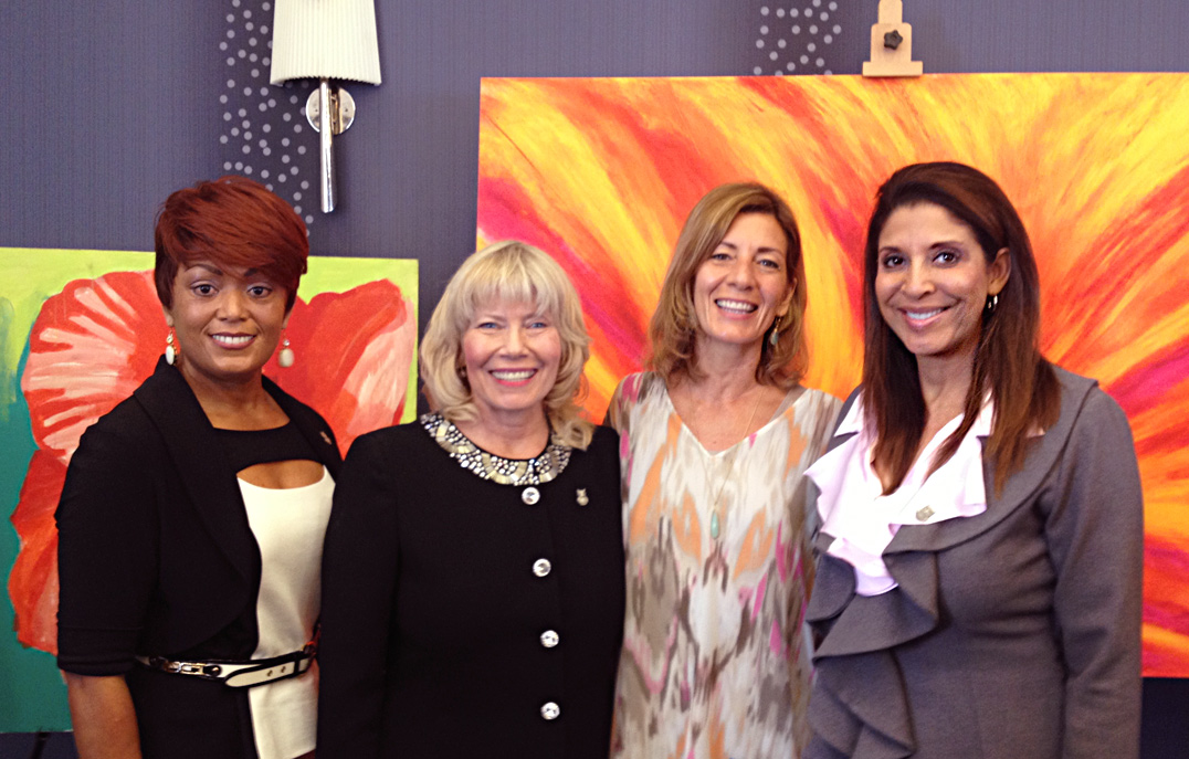 OWL Honoree Santa Monica Chief of Police Jacqueline A. Seabrooks, President of Santa Monica Chamber of Commerce Laurel Rosen, Artist & Founder of Honoring Your Spiritual Journey, Rosanna Ferraro-Jensen, and OWL Honoree Channel 11 News Anchor Christine Divine.