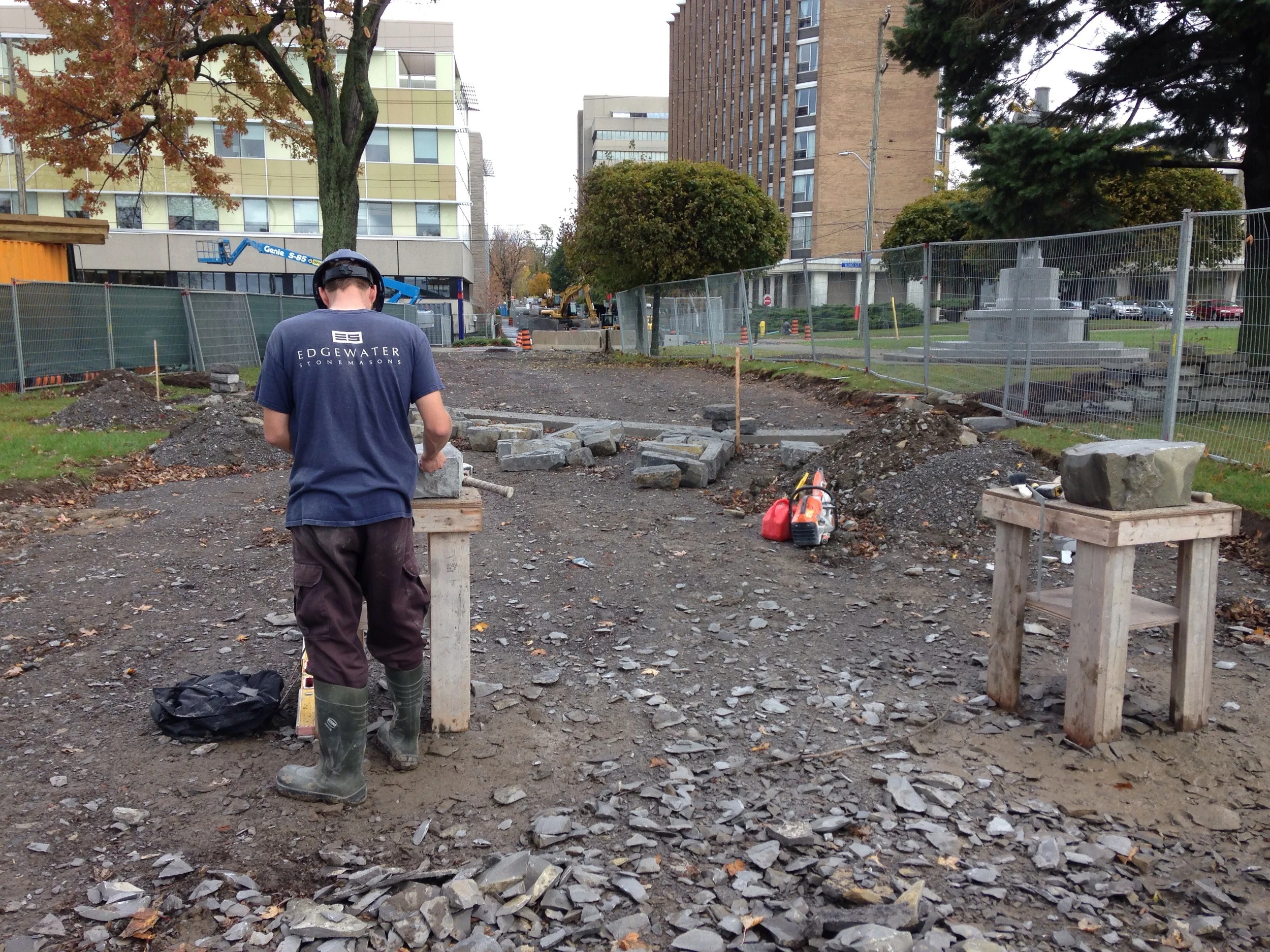 Stones are cut to required height and sorted by size.